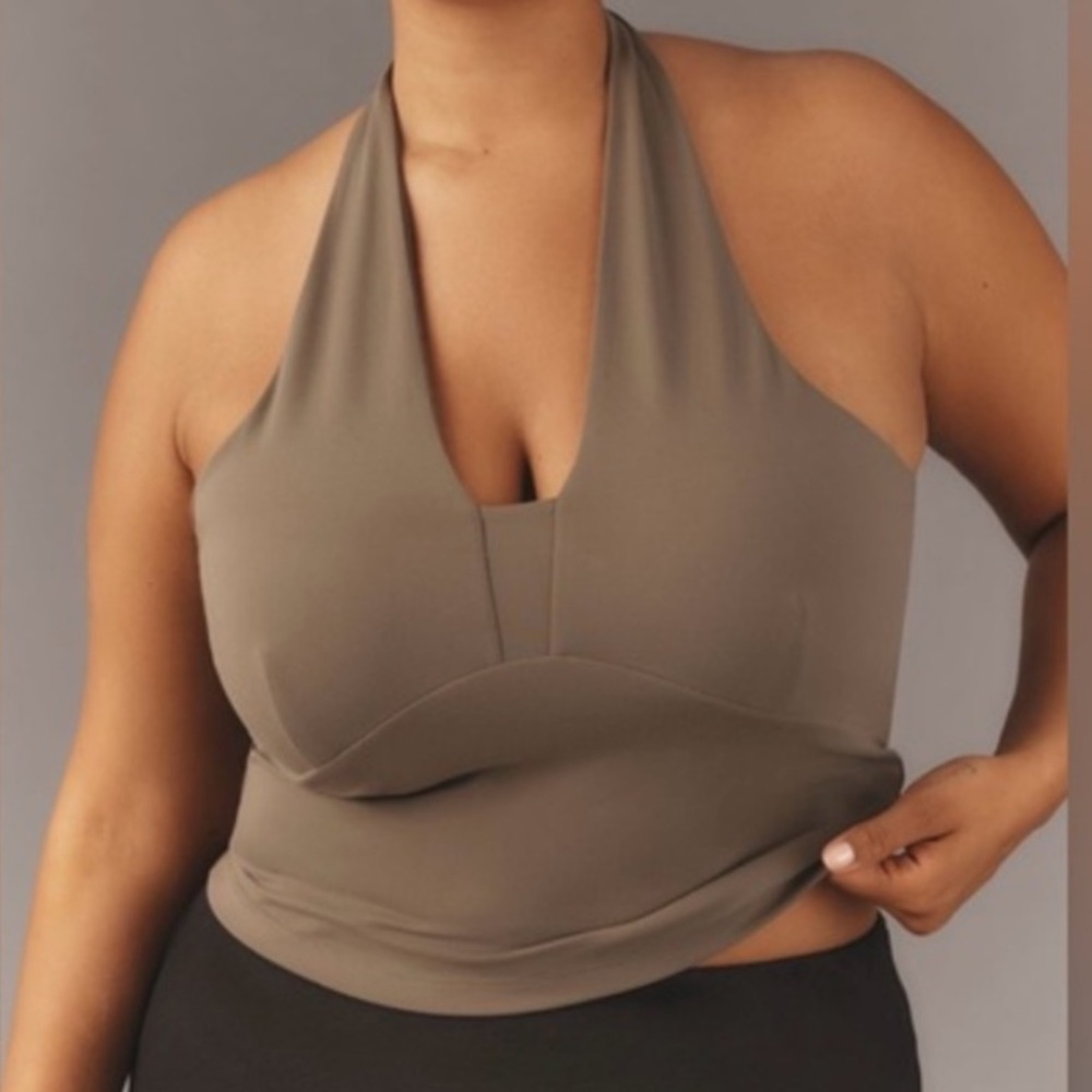 🟤NWT ANTHROPOLOGIE Plus Tailored Halter Top in Moss 1X